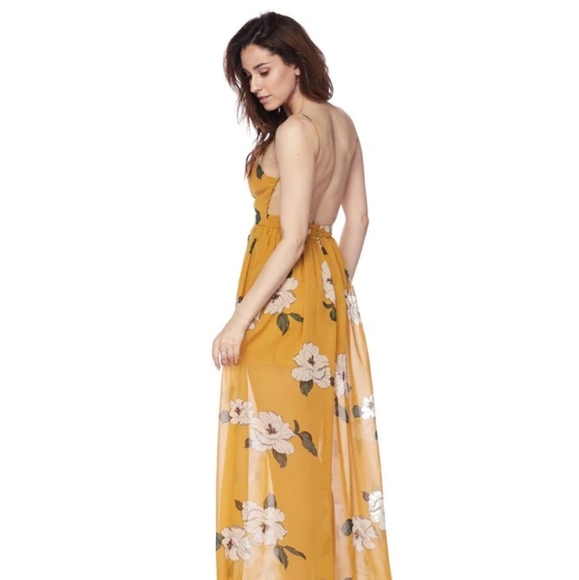 Backless Floral MAXI DRESS | Mustard, Yellow - Picture 4 of 5